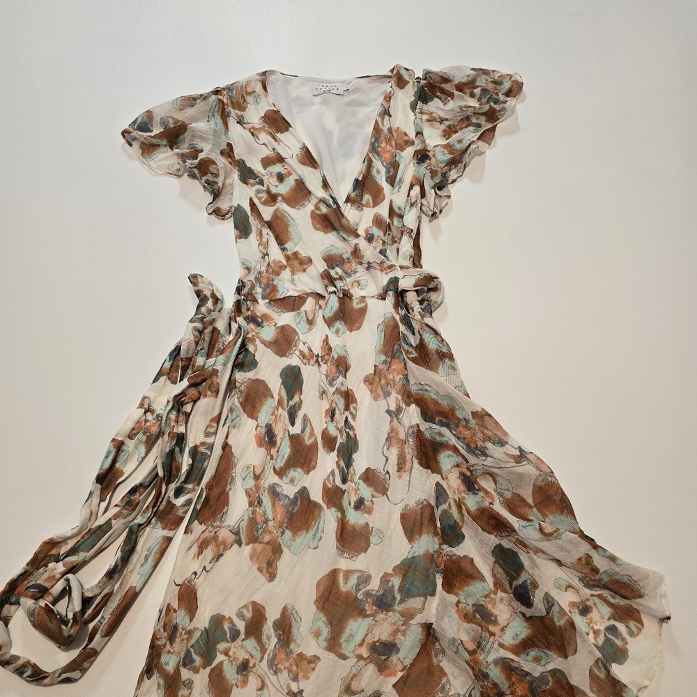 Tanya Taylor Floral Blaire Dress Wrap Short sleeves V-neck Size 2 - Picture 2 of 11